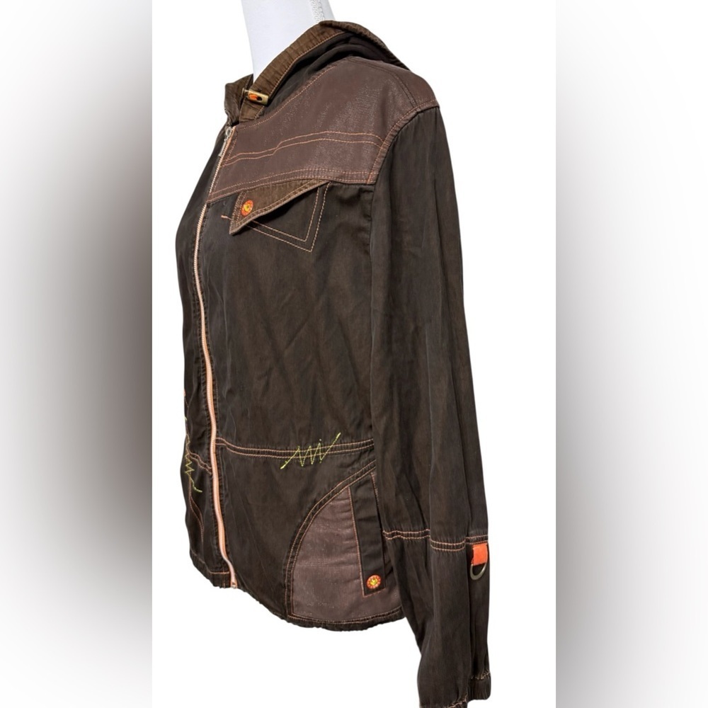 VINTAGE SABEIDO JEANS  COTTON HOODED JACKET WOMEN’S MEDIUM BROWN UTILITY Y2K - Picture 6 of 15